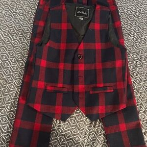 Stylish Kids Red and Black Plaid Vest Set